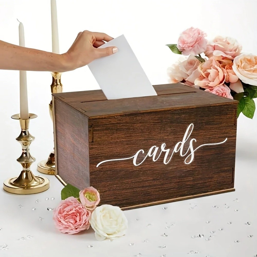 新しい木製ウェディングカードボックス装飾蓋付き記念品ボックス - Wedding Card Box のレビューと価格